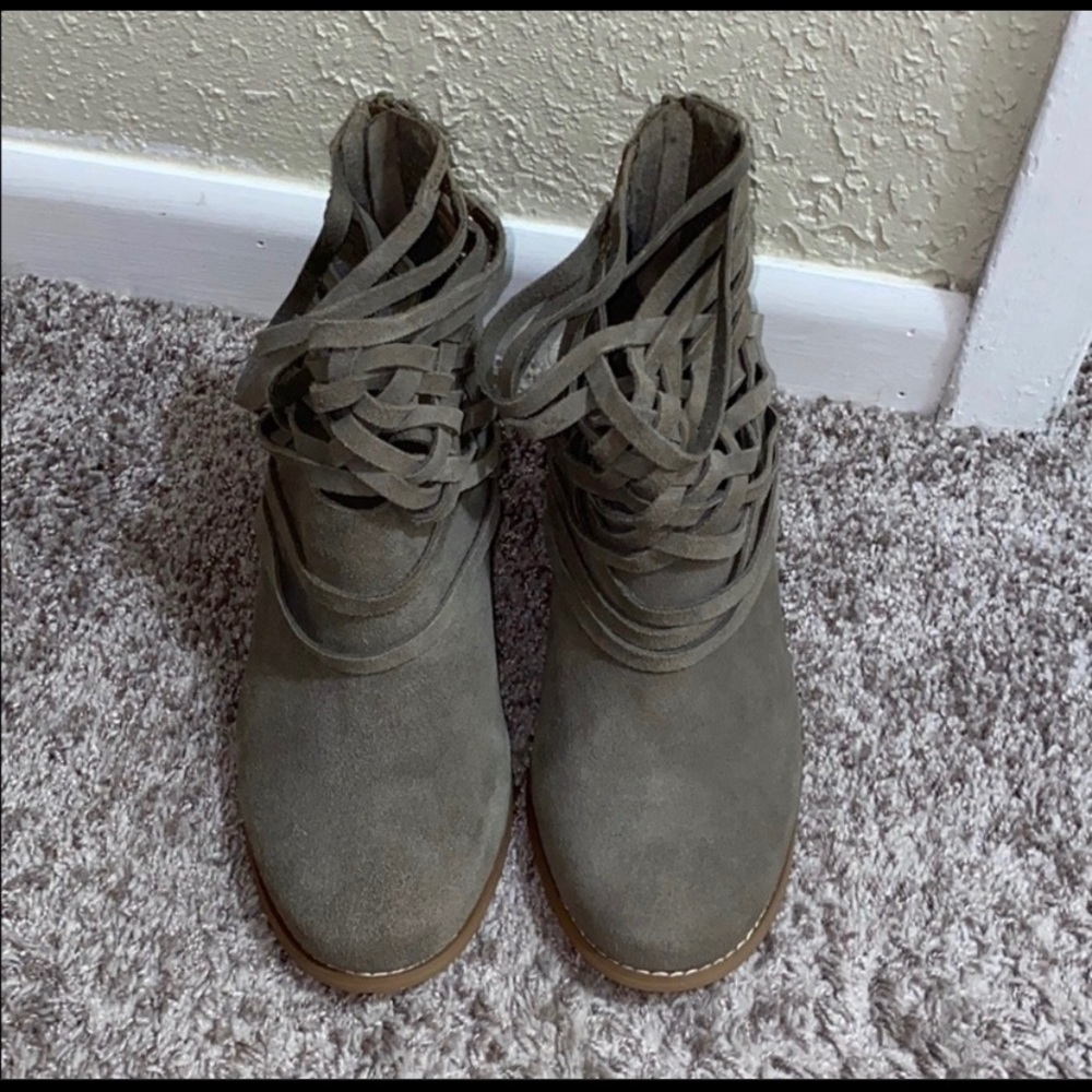 Taupe Strap Ankle Boots